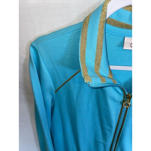 Quacker Factory Fashion Running Jacket Women's Size Medium Baby Blue Zip Front - Picture 5 of 12